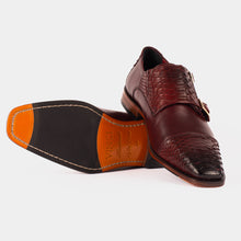 Load image into Gallery viewer, The Bishkek Burgundy Leather Cap Toe Double Monk Strap Men  Shoe