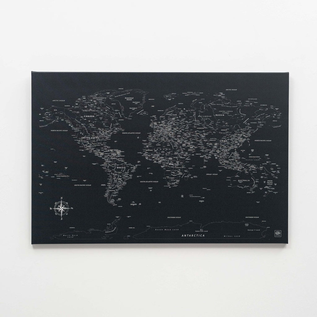 World Map on Canvas - Black
