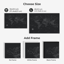 Load image into Gallery viewer, World Map on Canvas - Black