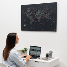 Load image into Gallery viewer, World Map on Canvas - Black