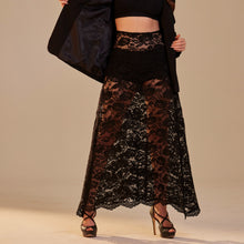 Load image into Gallery viewer, Black Lace A-Line Skirt – Long Sheer Full Skirt, Elegant Bachelorette Party Skirt, Gothic Fashion Skirt, Prom Skirt for Women
