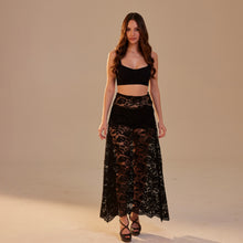 Load image into Gallery viewer, Black Lace A-Line Skirt – Long Sheer Full Skirt, Elegant Bachelorette Party Skirt, Gothic Fashion Skirt, Prom Skirt for Women