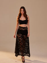 Load image into Gallery viewer, Black Lace A-Line Skirt – Long Sheer Full Skirt, Elegant Bachelorette Party Skirt, Gothic Fashion Skirt, Prom Skirt for Women