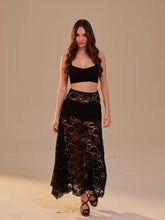 Load image into Gallery viewer, Black Lace A-Line Skirt – Long Sheer Full Skirt, Elegant Bachelorette Party Skirt, Gothic Fashion Skirt, Prom Skirt for Women