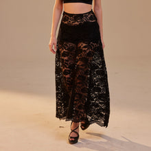 Load image into Gallery viewer, Black Lace A-Line Skirt – Long Sheer Full Skirt, Elegant Bachelorette Party Skirt, Gothic Fashion Skirt, Prom Skirt for Women