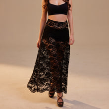 Load image into Gallery viewer, Black Lace A-Line Skirt – Long Sheer Full Skirt, Elegant Bachelorette Party Skirt, Gothic Fashion Skirt, Prom Skirt for Women
