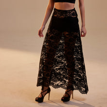 Load image into Gallery viewer, Black Lace A-Line Skirt – Long Sheer Full Skirt, Elegant Bachelorette Party Skirt, Gothic Fashion Skirt, Prom Skirt for Women