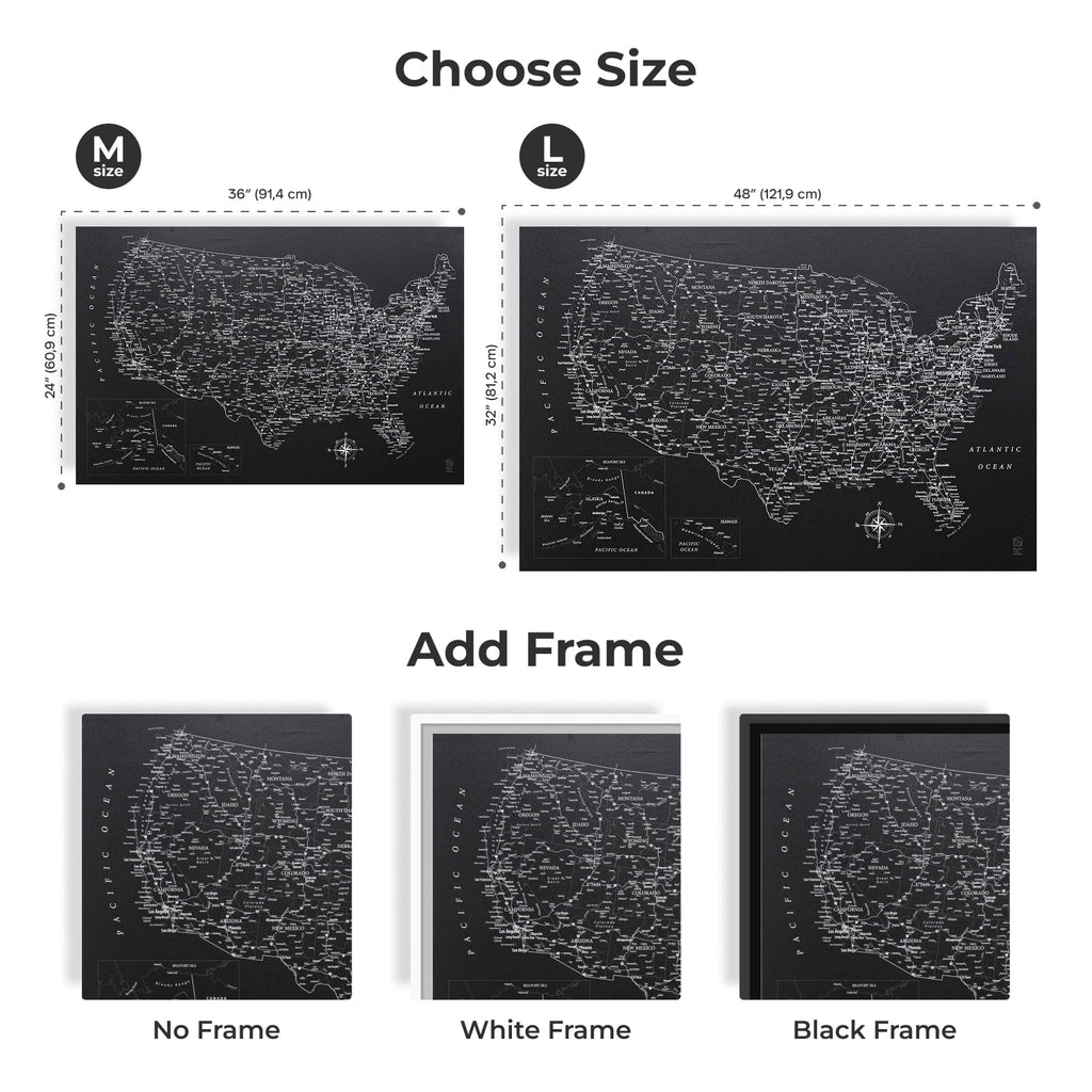 Wooden Canvas USA Map - Black