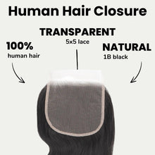 Load image into Gallery viewer, Body Wave 5x5 Transparent Lace Human Hair Closure
