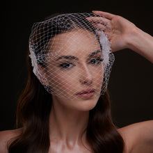 Load image into Gallery viewer, Bridal Birdcage Veil with Pearl &amp; Leaf Side Comb