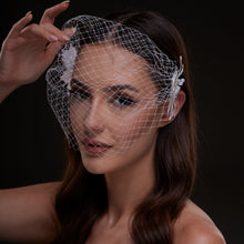 Load image into Gallery viewer, Bridal Birdcage Veil with Pearl &amp; Leaf Side Comb