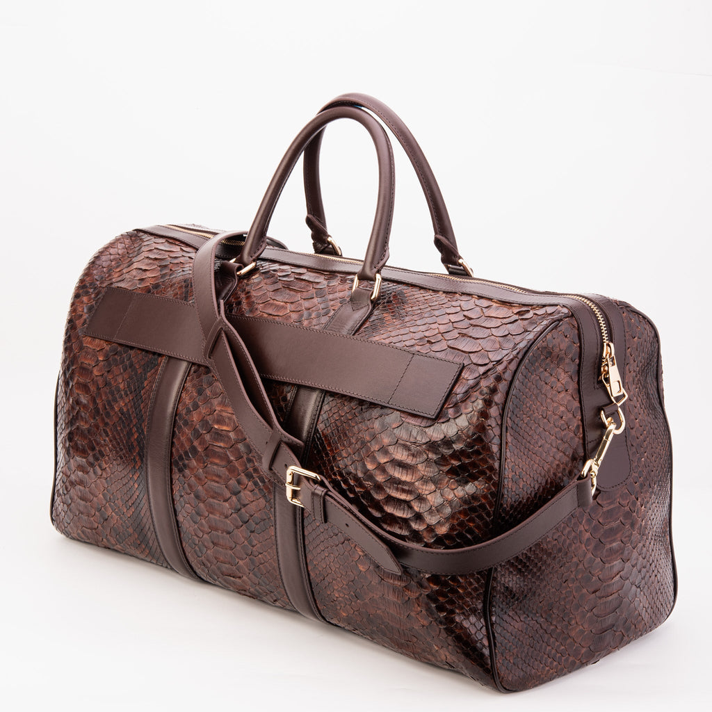 The Velar Brown Hand-Painted Python Leather Weekender Bag