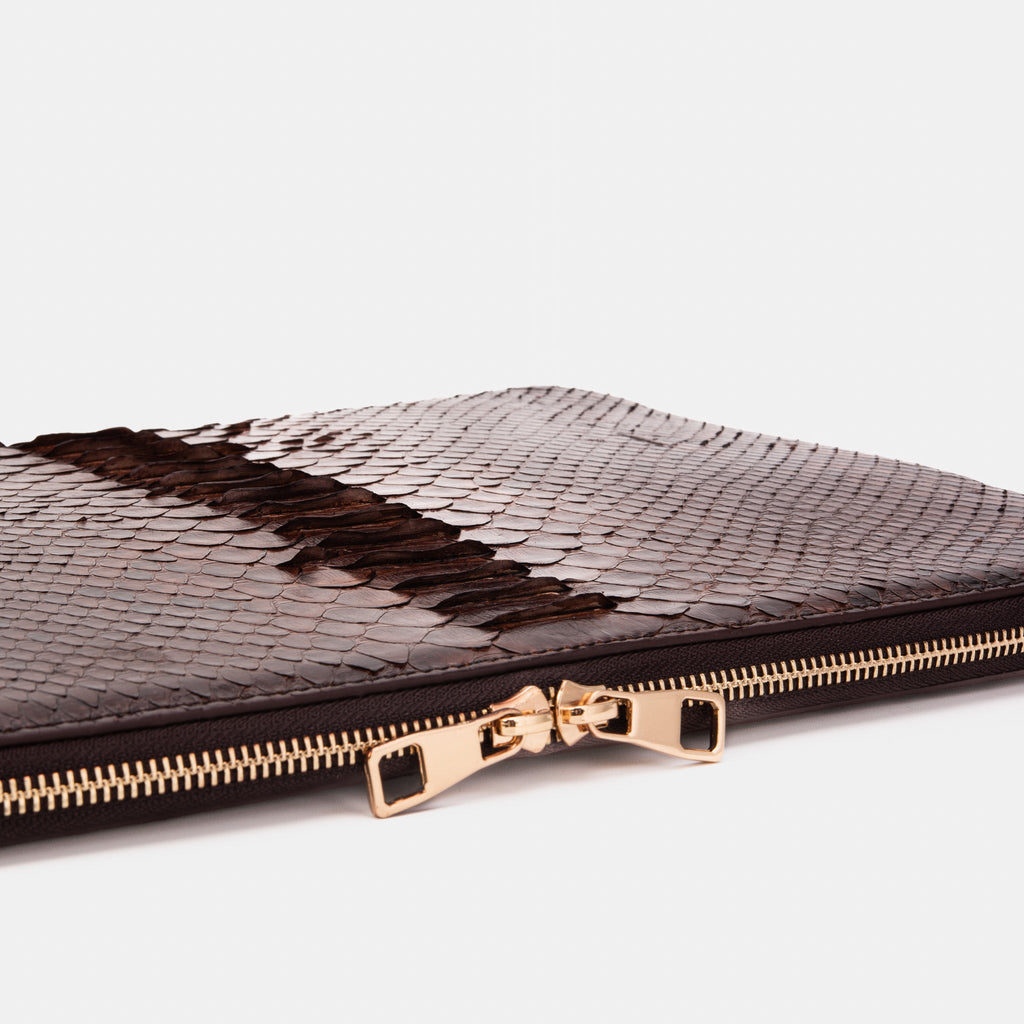 The Varese Brown Hand-Painted Python Leather 14” Laptop Portfolio