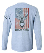 Load image into Gallery viewer, Browning Whitetail Flag (Sport Grey) - Mens Long Sleeve T-Shirt (Closeout)