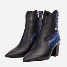 Load image into Gallery viewer, The Saturn Sax Blue Pythn Leather Block Heel  Women Boot