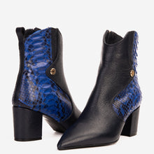 Load image into Gallery viewer, The Saturn Sax Blue Pythn Leather Block Heel  Women Boot