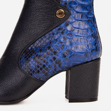 Load image into Gallery viewer, The Saturn Sax Blue Pythn Leather Block Heel  Women Boot