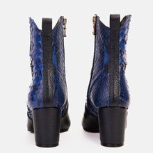 Load image into Gallery viewer, The Saturn Sax Blue Pythn Leather Block Heel  Women Boot