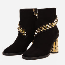 Load image into Gallery viewer, The Metal Black Suede Leather Block Heel Women Boot