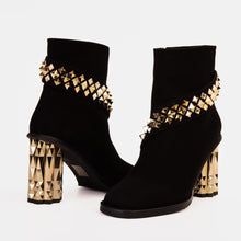 Load image into Gallery viewer, The Metal Black Suede Leather Block Heel Women Boot