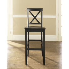 Load image into Gallery viewer, Set of 2 - X-Back Solid Wood 30-inch Barstools in Black Finish