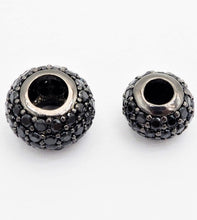 Load image into Gallery viewer, Black CZ Pave On Black Rondelle Big Hole Spacer Beads, Cubic Zirconia Rondelle Spacer Beads, Pave Beads,6x8/6x10mm, sku#C75