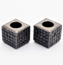 Load image into Gallery viewer, 7mm Black CZ Pave On Black Big Hole Cube Spacer Micro Pave Beads, Cubic Zirconia Cube Space Beads, SKU#C77