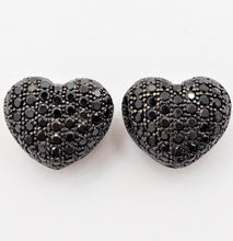 Load image into Gallery viewer, 15mm Black CZ Micro Pave Puffy Heart Beads, CZ Pave Heart Beads Charm, Cubic Zirconia Heart Space Beads, SKU#C78