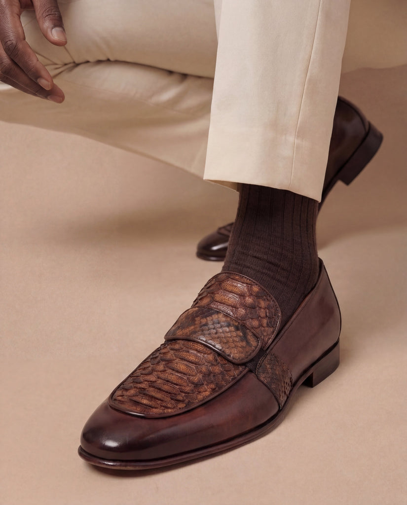 The Dorian Tan Python ; Baby Buffalo Leather Loafer Men Shoe