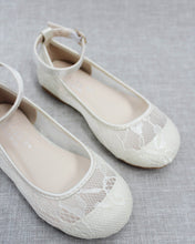 Load image into Gallery viewer, Ivory New Lace Ballet Flats with Ankle Strap