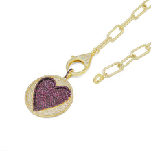 Load image into Gallery viewer, Paperclip Colorful CZ Heart Necklace, Sku#CL26