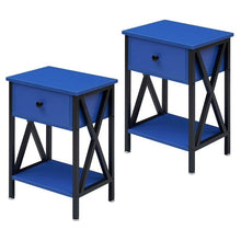 Load image into Gallery viewer, Set of 2 - 1 Drawer Nightstand in Dark Blue and Black