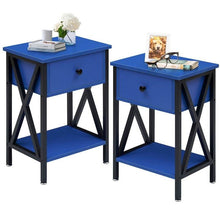 Load image into Gallery viewer, Set of 2 - 1 Drawer Nightstand in Dark Blue and Black