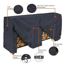 Load image into Gallery viewer, Black Outdoor Firewood Rack Cover - Fits 8-ft. Log Rack