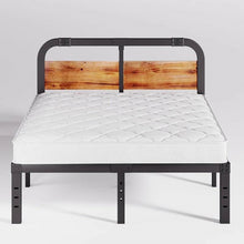 Load image into Gallery viewer, California King Heavy Duty Black Metal Bed Frame with Wood Panel Headboard