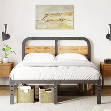 Load image into Gallery viewer, California King Heavy Duty Black Metal Bed Frame with Wood Panel Headboard