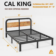 Load image into Gallery viewer, California King Heavy Duty Black Metal Bed Frame with Wood Panel Headboard