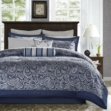 Load image into Gallery viewer, California King 12-piece Reversible Microfiber Comforter Set Navy Blue White