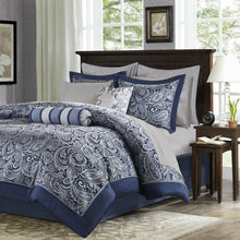 Load image into Gallery viewer, California King 12-piece Reversible Microfiber Comforter Set Navy Blue White