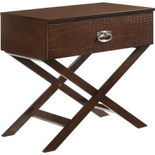 Load image into Gallery viewer, Cappuccino Brown Wood 1-Drawer End Table Nightstand with X Legs