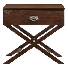 Load image into Gallery viewer, Cappuccino Brown Wood 1-Drawer End Table Nightstand with X Legs