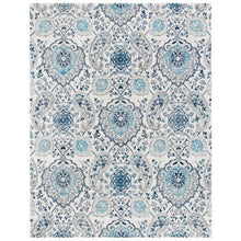Load image into Gallery viewer, 3' x 5' Coastal Blue Grey Damask Indoor Area Rug