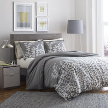 Load image into Gallery viewer, Full / Queen 100-percent Cotton Comforter Set with Grey White Floral Branch Pattern