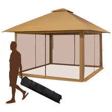 Load image into Gallery viewer, Brown 13 x 13 Ft Pop-Up Gazebo Outdoor Canopy w/ Mesh Mosquito Netting Sidewalls