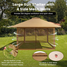 Load image into Gallery viewer, Brown 13 x 13 Ft Pop-Up Gazebo Outdoor Canopy w/ Mesh Mosquito Netting Sidewalls