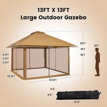 Load image into Gallery viewer, Brown 13 x 13 Ft Pop-Up Gazebo Outdoor Canopy w/ Mesh Mosquito Netting Sidewalls