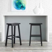 Load image into Gallery viewer, Set of 2 Farmhouse Bar Height Saddle Seat Barstool in Charcoal Black Wood Finish