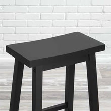 Load image into Gallery viewer, Set of 2 Farmhouse Bar Height Saddle Seat Barstool in Charcoal Black Wood Finish