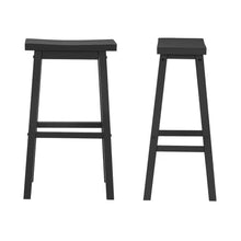 Load image into Gallery viewer, Set of 2 Farmhouse Bar Height Saddle Seat Barstool in Charcoal Black Wood Finish