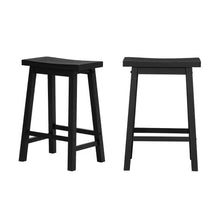 Load image into Gallery viewer, Set of 2 Farmhouse Counter Height Saddle Barstool in Charcoal Black Wood Finish